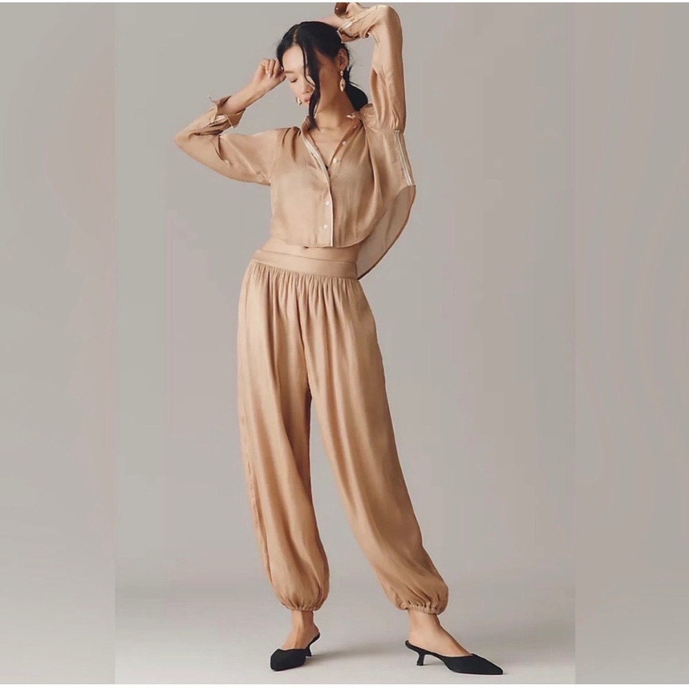 Maeve by Anthropologie Shiny Balloon Pants Gold Metallic Boho Size Medium